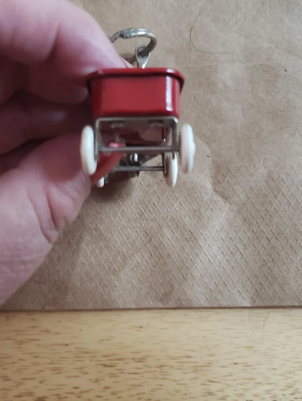 Vintage Red Radio Flyer Metal Wagon  Keychain Wagon Wheels And Handle Move